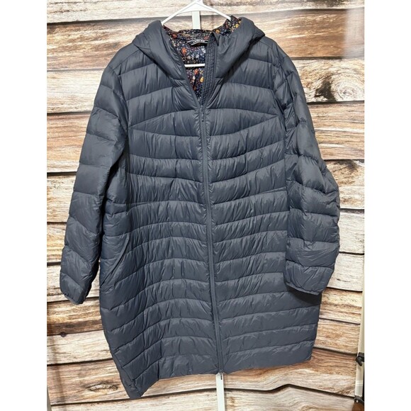 LL Bean Women's Packable Lightweight Down Parka Coat Size 3X Gray Hooded - Picture 1 of 9